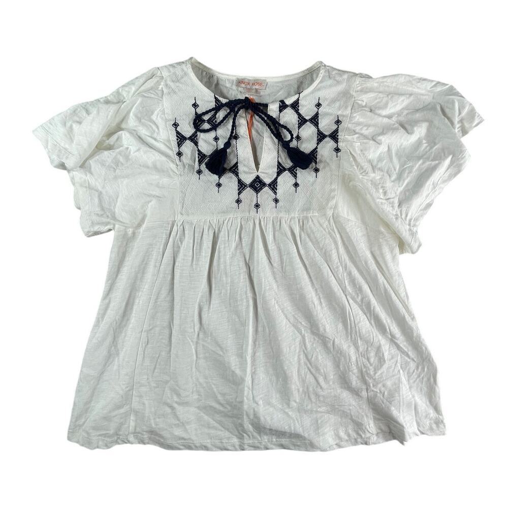 Knox Rose Shirt Womens XS White Boho Chic Flowy Tunic Short Sleeve Target NWT